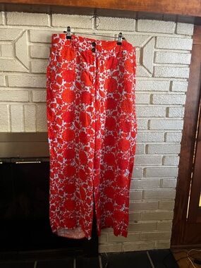 Boden Linen Wide-Leg  Pants in Red and Chambray Blue  Floral